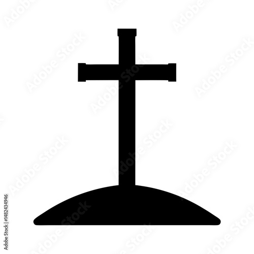 Simple silhouette of a stylized Christian cross atop a small hill