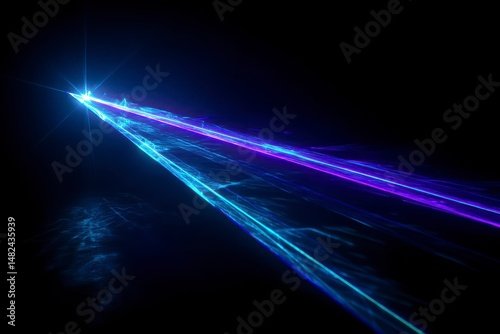 Obraz na płótnie Blue and violet beams of bright laser light shining on black background w salonie