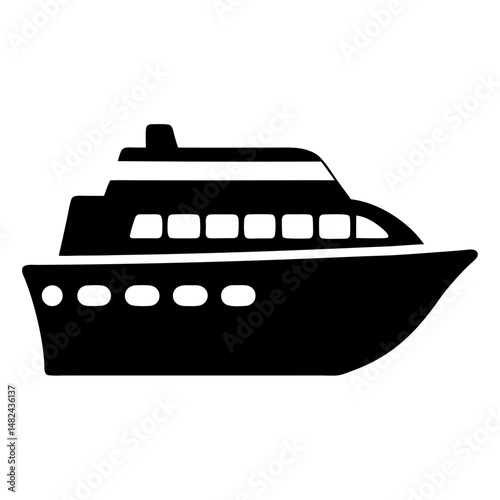 Black silhouette of a luxury yacht cruising on the open sea