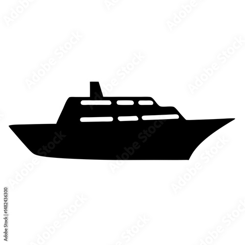 Silhouette of a Cruise Ship Heading Right on a White Background