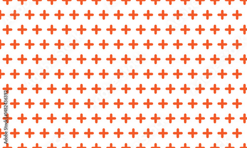 Seamless pattern of orange plus signs on a white background. A clean, modern design perfect for digital use, packaging, textiles, and contemporary branding projects.