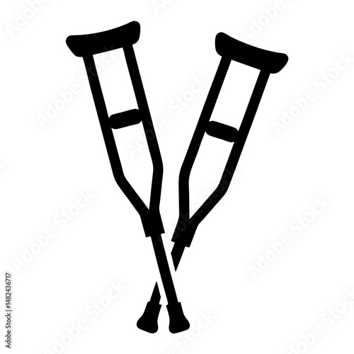 Black Silhouette of Two Crutches Intersecting on a White Background Illustration