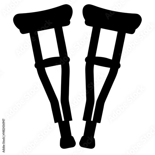 A simple black silhouette illustration of a pair of forearm crutches