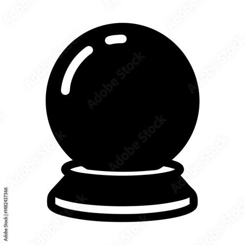 Monochrome illustration of a black crystal ball on a decorative stand