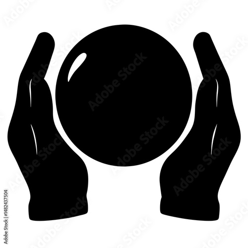 Hands cupping orbs, protective gesture holding a ball of energy in black