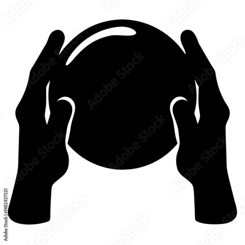 Black and White Image of Hands Holding a Sphere with Reflection