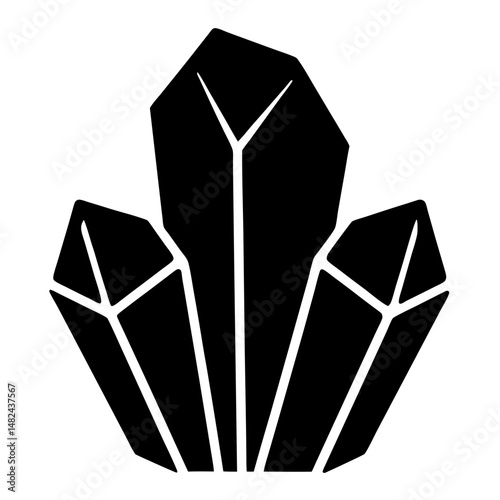 Stylized black mineral crystal formation with sharp edges and a simple design