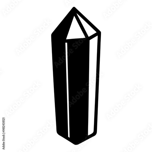 Monochrome Illustration of a Quartz Crystal with Faceted Point, Simple Design