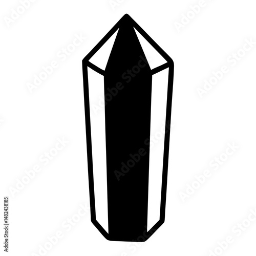 Simple line drawing of a black crystal or gem on white background