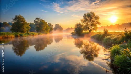 Wallpaper Mural Gentle Morning Mist Rises Over Serene River Scene , natural, sunrise,  natural, sunrise, calm , morning mist, riverbank Torontodigital.ca
