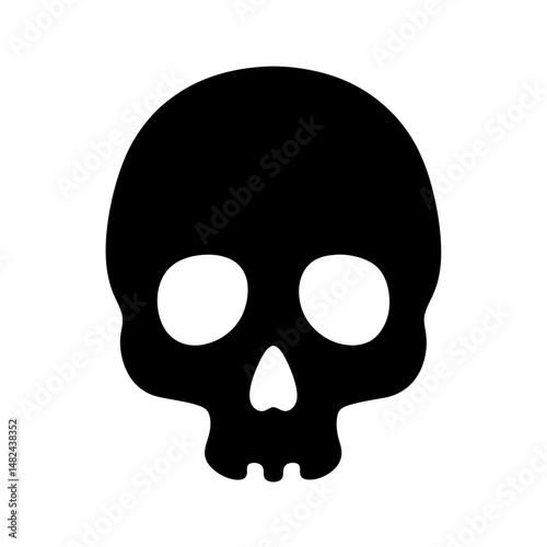 Photos Graphic minimalist black skull on white background with empty eye sockets