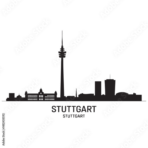 Vector Stuttgart skyline. Travel Stuttgart famous landmarks. Business and tourism concept for presentation, banner, web site. Vector black silhouette. with white background