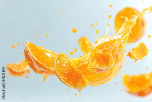 Obraz na płótnie Flow of orange juice levitate with orange pieces w salonie