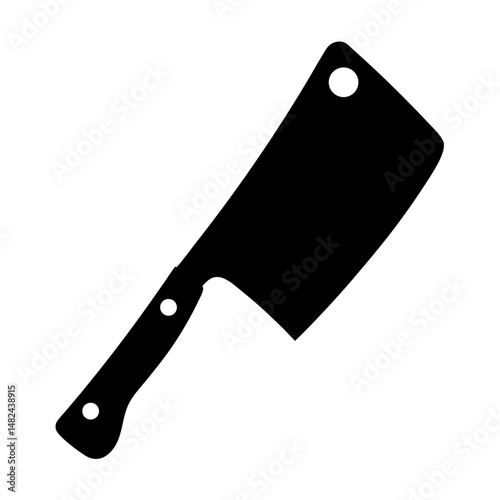 A black silhouette of a meat cleaver on a white background showing details