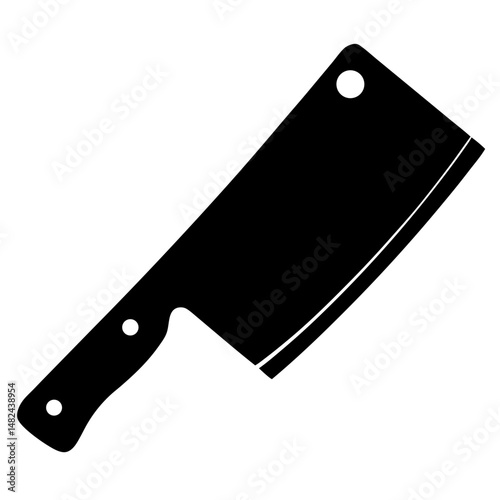 A bold monochrome depiction of a classic butcher cleaver, symbol of culinary arts