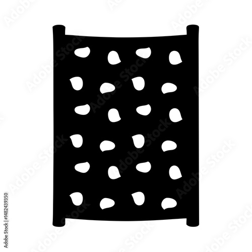 A solid black climbing wall with numerous randomly placed white climbing holds