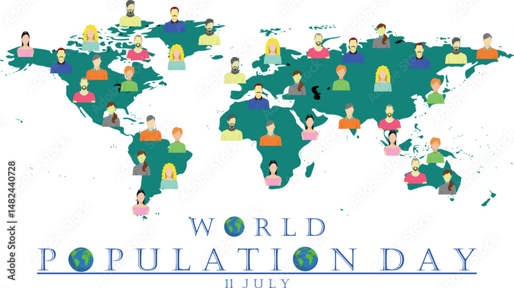 Naklejka premium Vector illustration, Simple and Modern World Population Day Design with 2D cartoon image