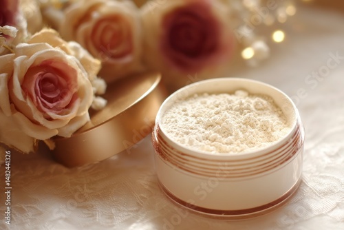 Obraz na płótnie White Rose Makeup Setting Honey Powder Makeup Loose powder w salonie
