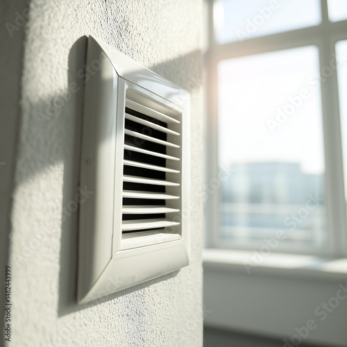 Wallpaper Mural Close-up of a clean white air vent installed on a wall in a sunlit modern room, indicating ventilation and airflow control.
 Torontodigital.ca