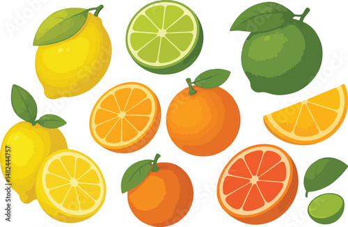 Fruits and berries, high quality realistic vector set. Raspberry, pear, watermelon, pineapple, grapes, orange, plum