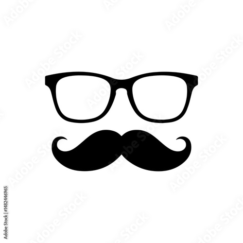 mustache with glasses silhouette icon vector flat design.