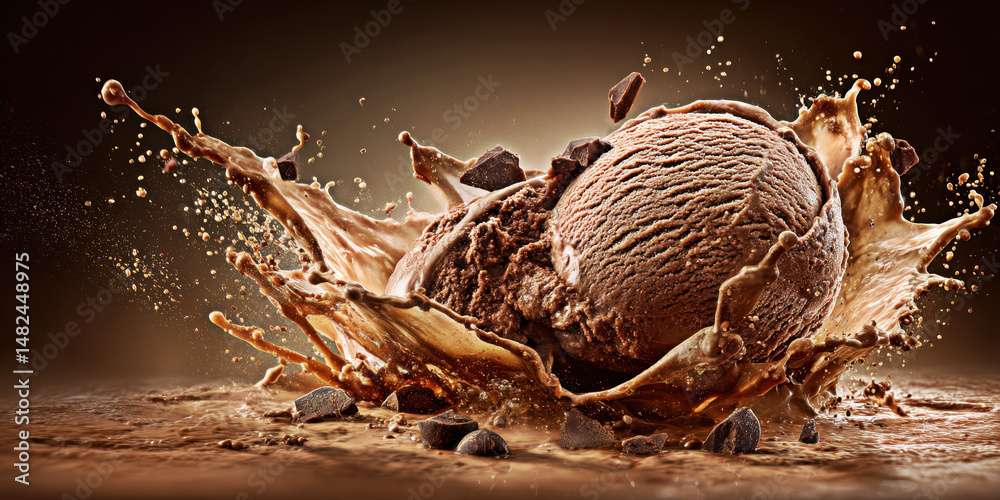 Experience the delicious chaos of chocolate ice cream splashing into rich, creamy sauce, showcasing a mouthwatering moment that delights the senses and ignites cravings for dessert.