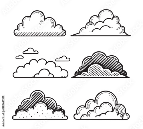 cloud computing concept line icons, Black and white Cloud computing flat and outline Icons set Vector silhouette design Art