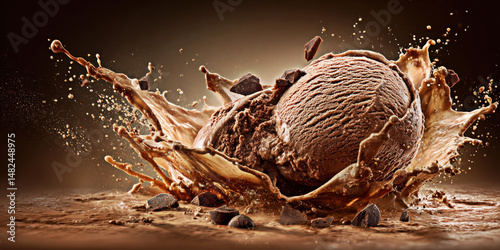 Obraz na płótnie Experience the delicious chaos of chocolate ice cream splashing into rich, creamy sauce, showcasing a mouthwatering moment that delights the senses and ignites cravings for dessert. w salonie
