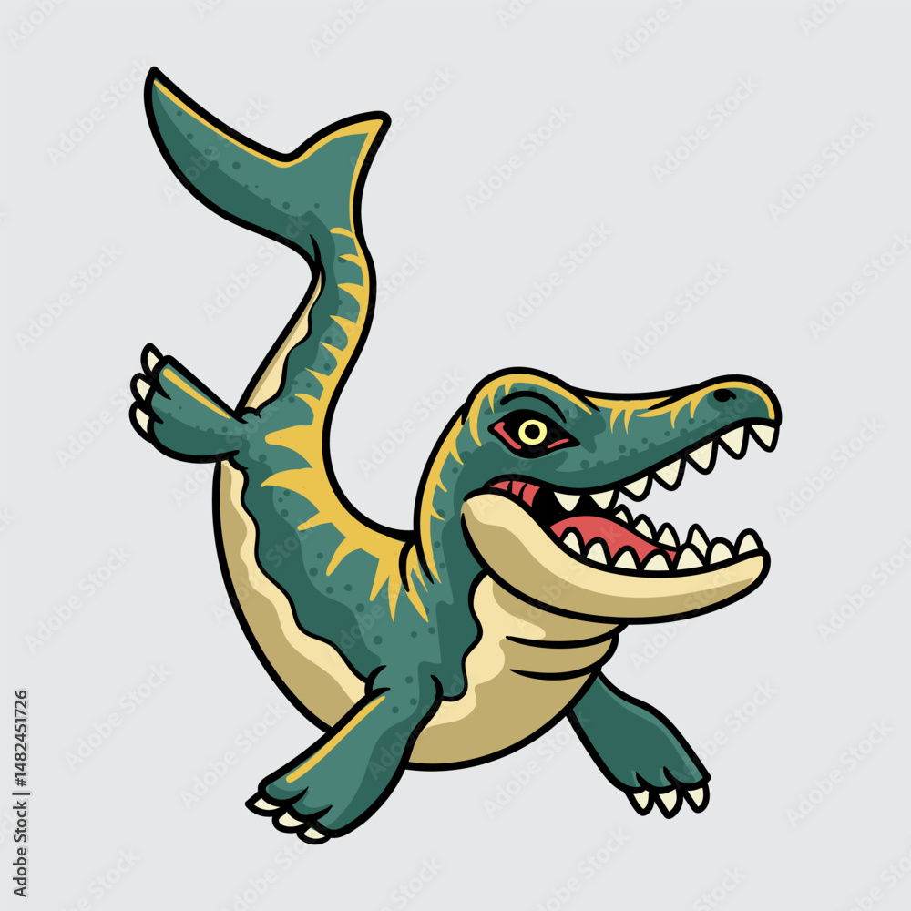 Fototapeta premium Cute Dakosaurus Dinosaur Aquatic Character Mascot in Vector Cartoon Illustration