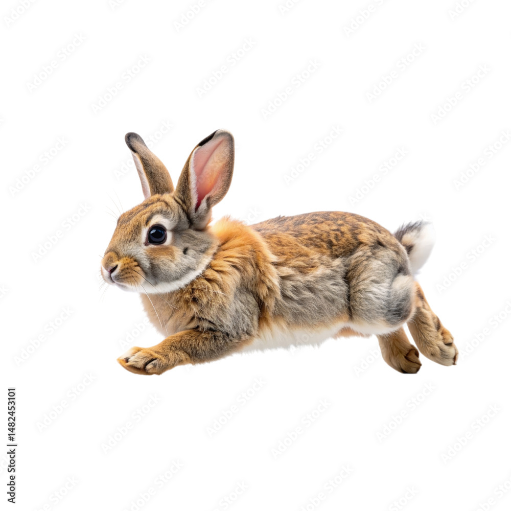Obraz premium A brown rabbit in mid-leap with alert ears and soft fur.