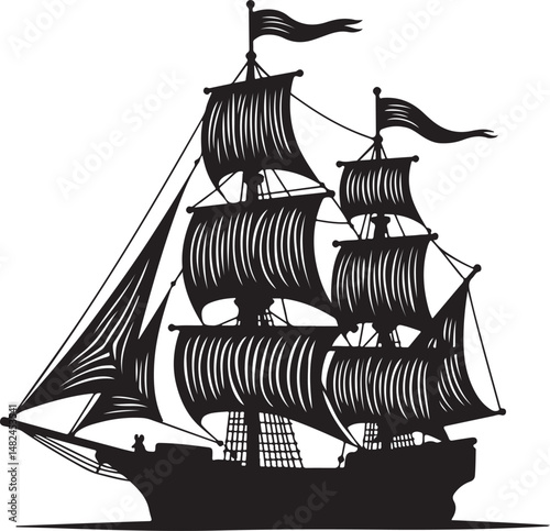 Sailing Ship on Ocean Waves Silhouette

Vintage Pirate Ship Vector Design

Modern Cargo Ship Silhouette Art

Navy Warship at Sea Silhouette Scene

Cruise Ship Under Sunset Vector