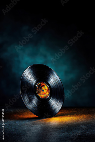 Obraz na płótnie A stunning artistic portrayal of a vinyl record, elegantly illuminated against a dark background, highlighting the beauty of music and nostalgia through its glowing center. w salonie