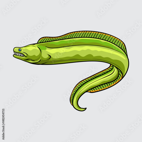 green moray eel simple isolated cartoon illustration with light background