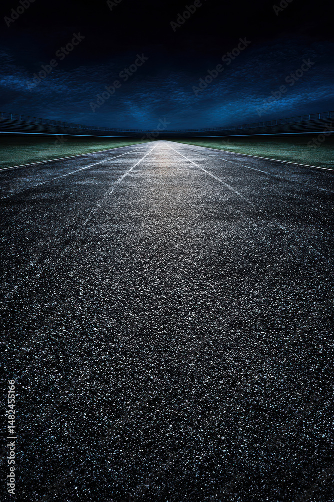 This visually striking image captures a deserted track under a dramatic sky, evoking a sense of solitude and the endless pursuit of dreams and ambitions.