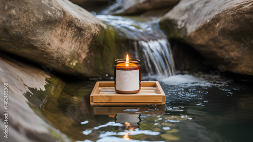 Serene Candlelight by a Waterfall: A Moment of Tranquility in Nature