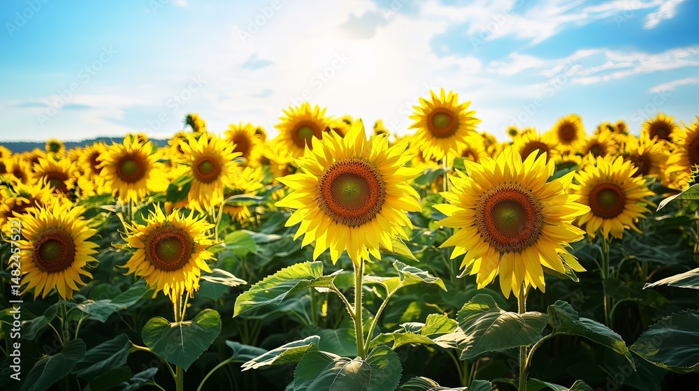 Obraz premium A vibrant sunflower field under a blue sky 