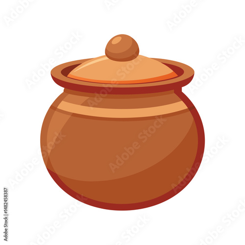 Clay pot with lid vector art illustration
