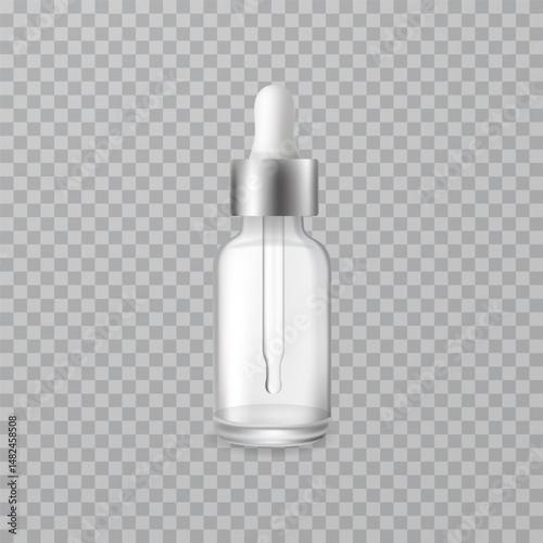Realistic glass dropper bottle cosmetic product mockup
