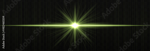 Bright horizontal light flare with glowing rays and subtle streaks on dark background. Clean, minimal vector effect for digital design and highlights.