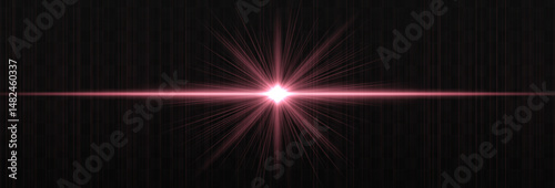 Bright horizontal light flare with glowing rays and subtle streaks on dark background. Clean, minimal vector effect for digital design and highlights.