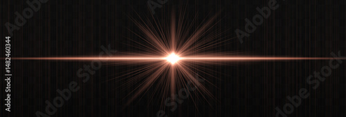 Bright horizontal light flare with glowing rays and subtle streaks on dark background. Clean, minimal vector effect for digital design and highlights.