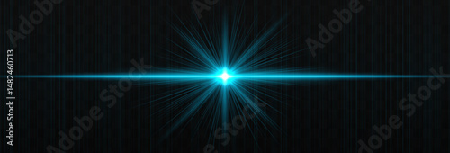 Bright horizontal light flare with glowing rays and subtle streaks on dark background. Clean, minimal vector effect for digital design and highlights.