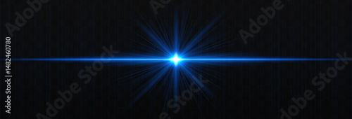Bright horizontal light flare with glowing rays and subtle streaks on dark background. Clean, minimal vector effect for digital design and highlights.