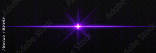 Bright horizontal light flare with glowing rays and subtle streaks on dark background. Clean, minimal vector effect for digital design and highlights.