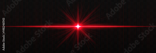 Bright horizontal light flare with glowing rays and subtle streaks on dark background. Clean, minimal vector effect for digital design and highlights.