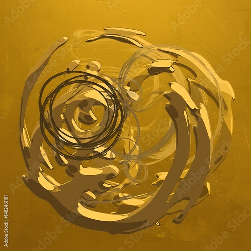 Golden Vortex: 3D Abstract Fluid Sculpture