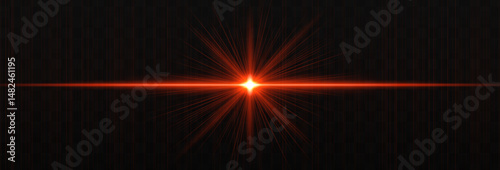 Bright horizontal light flare with glowing rays and subtle streaks on dark background. Clean, minimal vector effect for digital design and highlights.