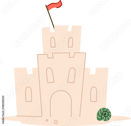 Sandcastle with Flag and Shell