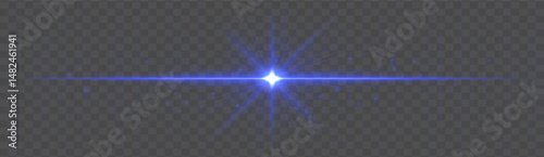 Horizontal light flare with glowing rays and floating sparkles on transparent background. Elegant vector glow effect for highlights, decoration, or festive design.