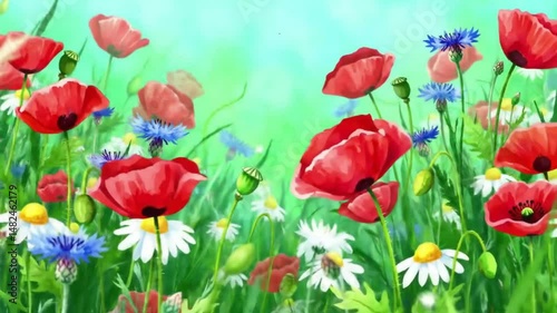 Living Watercolor Wildflowers: Gentle Swaying Animation, Artistic Floral Scene